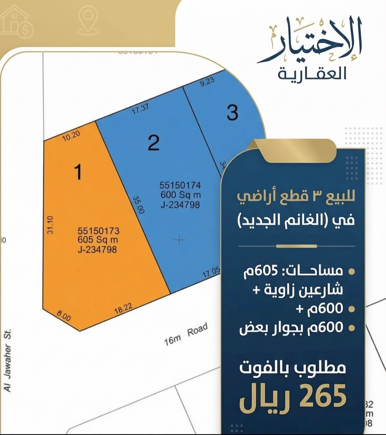 أرض سكنية للبيع في فريج الغانم الجديد