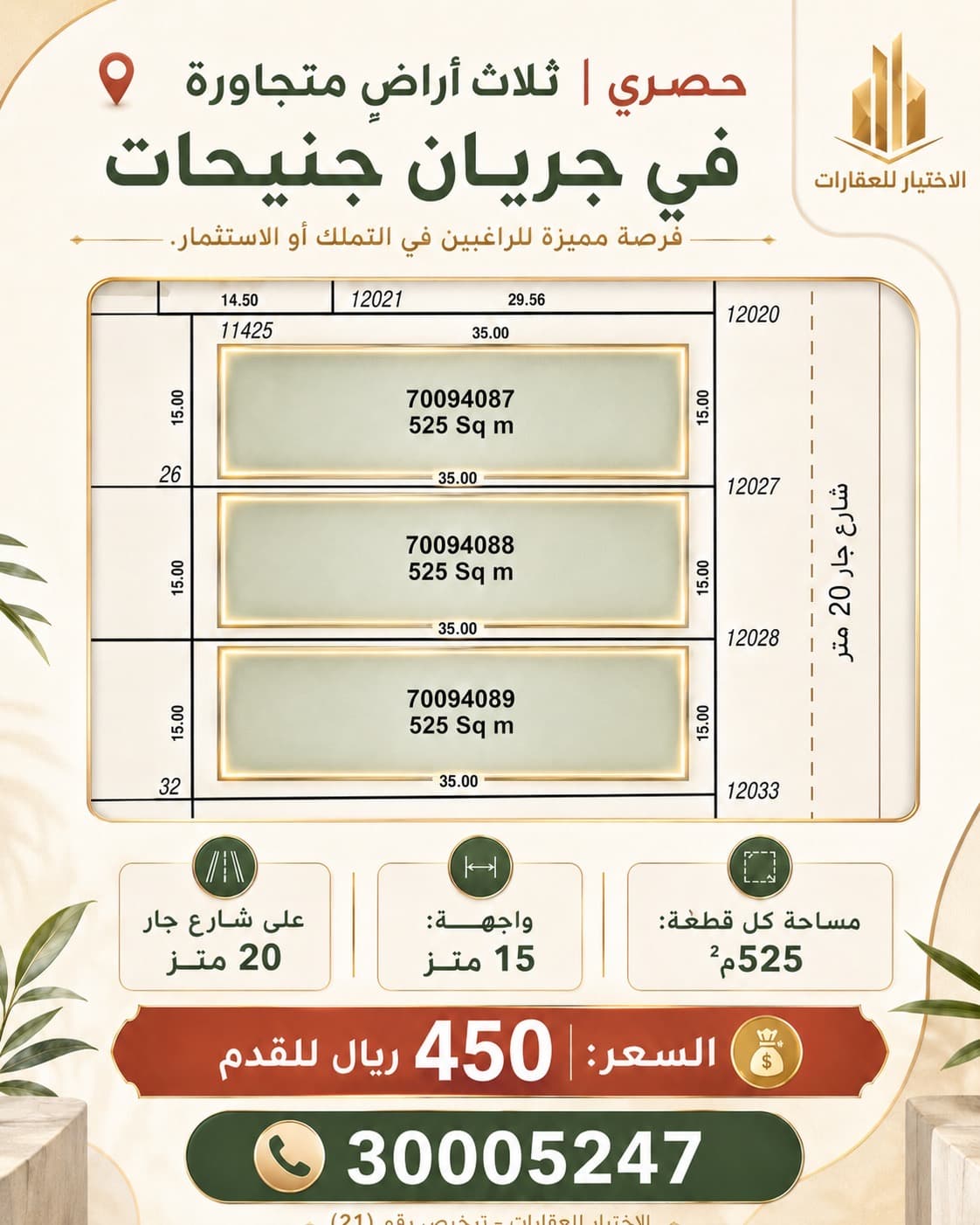 أرض سكنية للبيع في جريان جنيحات 